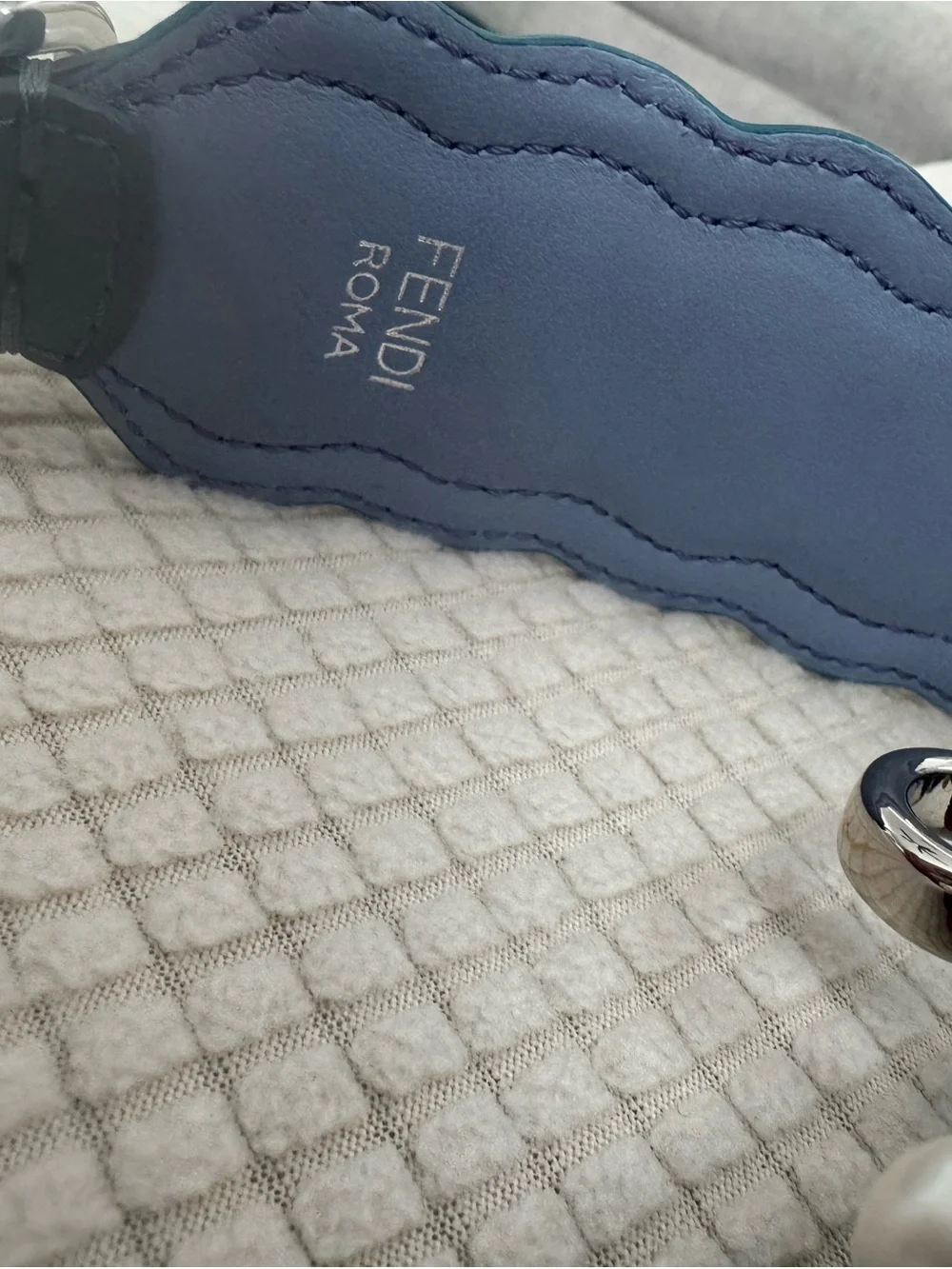 Fendi Roma Pearl Studded Scalloped Leather Bag Shoulder Strap in Blue